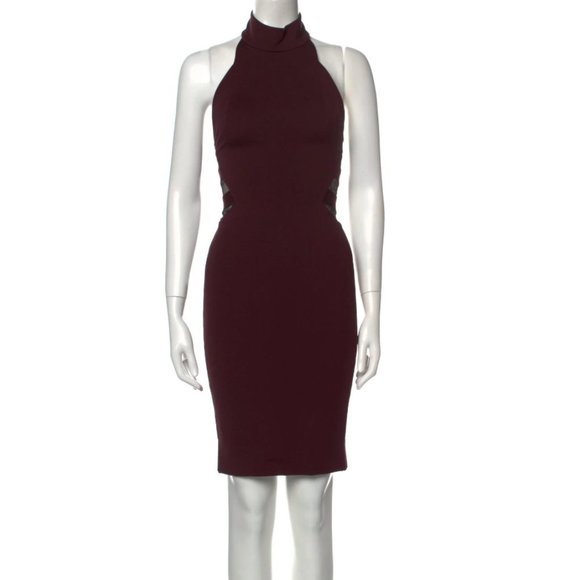 Noam Hanoch Gitta Burgundy Mock Neck Lace Cocktail Dress - Picture 2 of 10